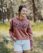 Mountain Sketch Ladies Crop Hoodie - Desert Rose