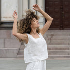 Linen Crop Top Ana White - Summer Sleeveless Linen Blouse