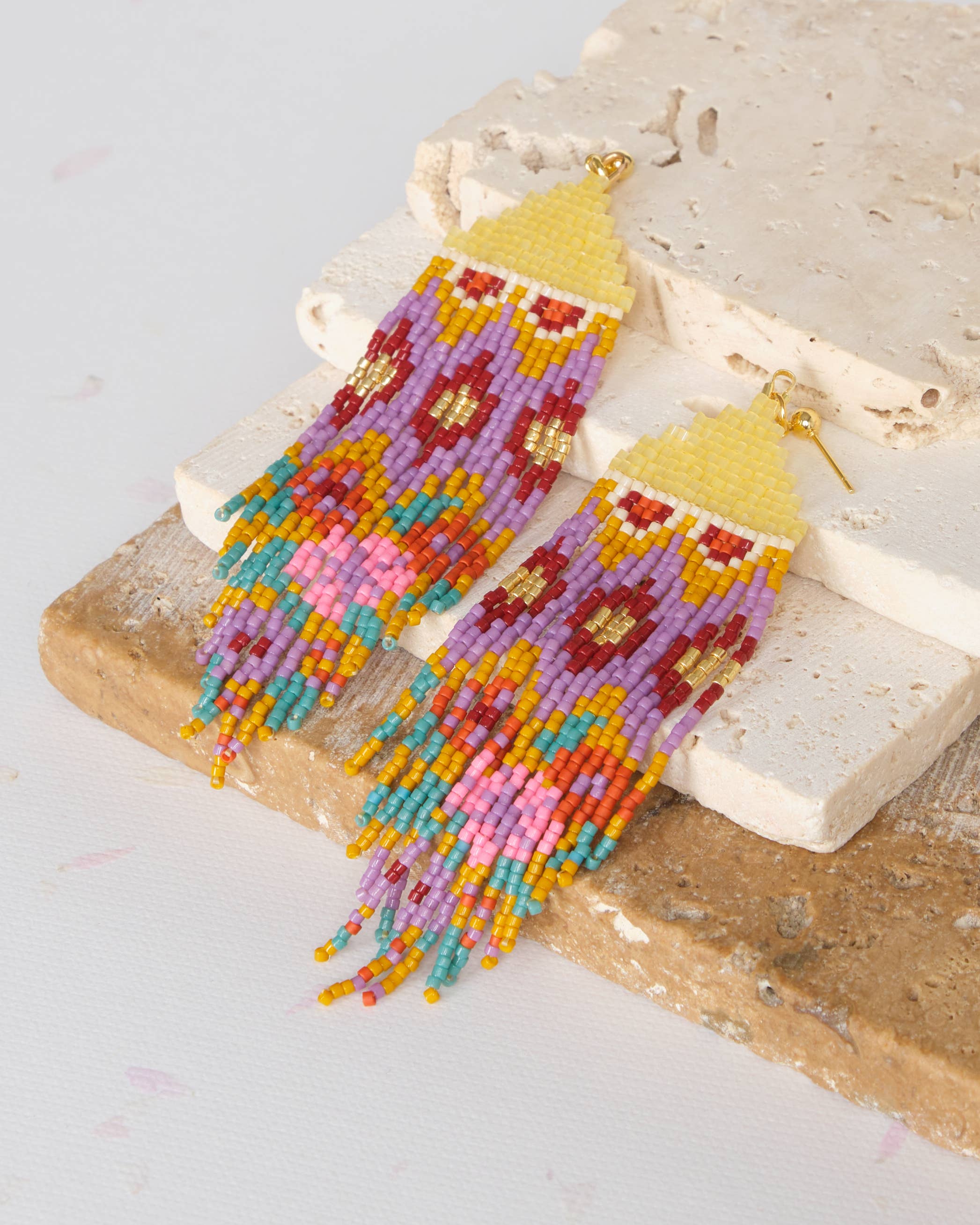 Beaded Handwoven Huipil Fringe Earrings (Warmed Earth)
