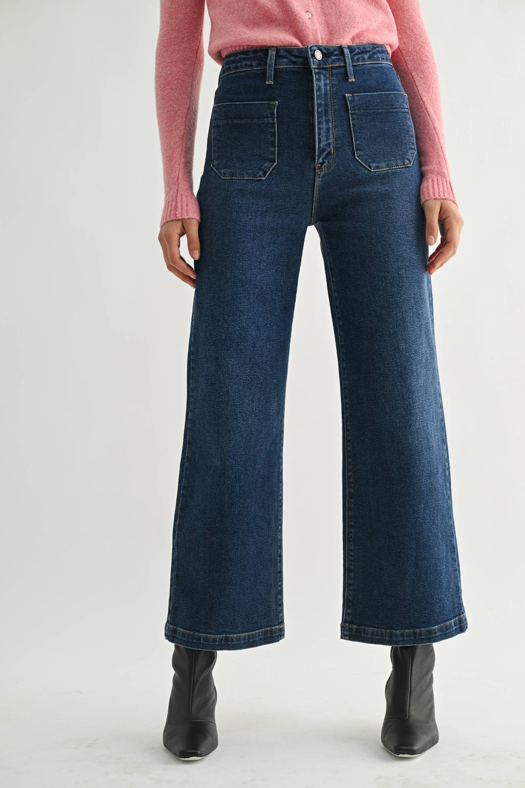 Dark Denim Patch Pocket Wide Leg