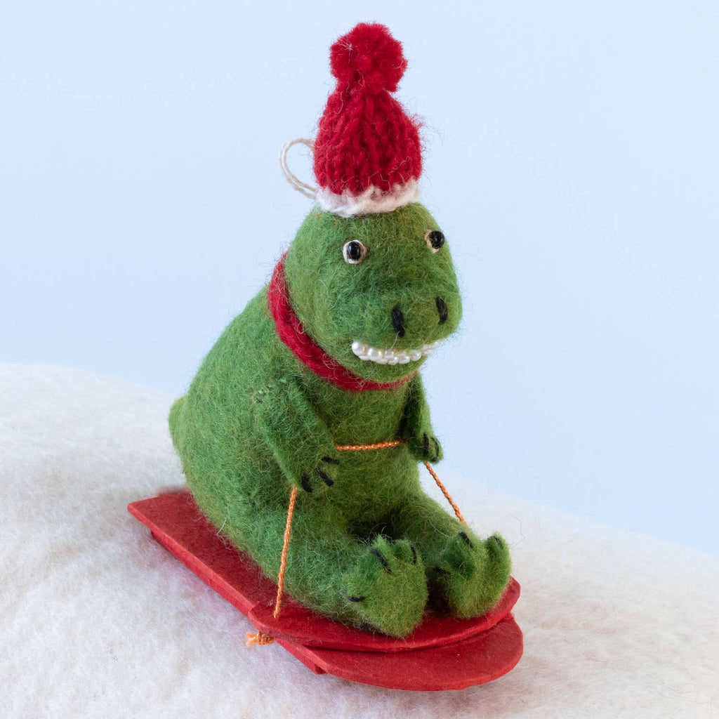 Sledding T-Rex Ornament