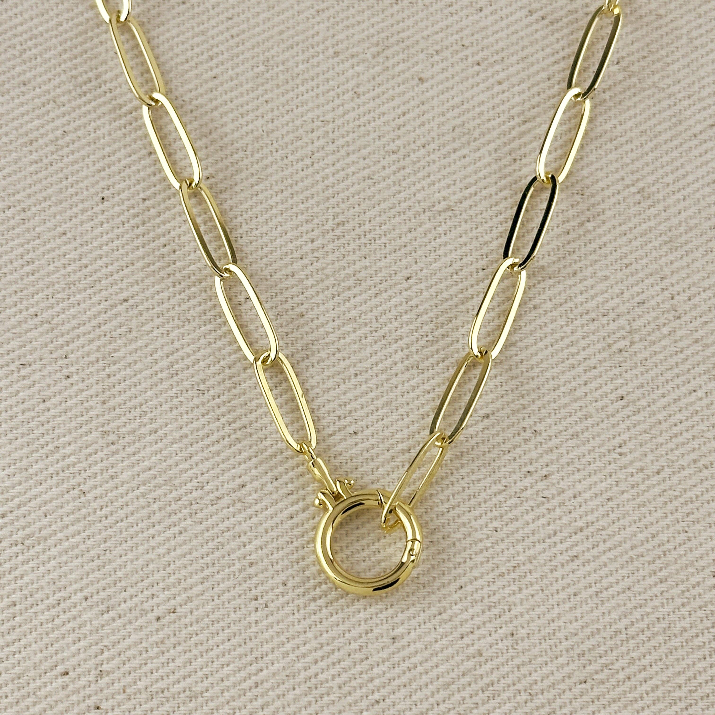 Paperclip Chain With Round Clicker Clasp Necklace