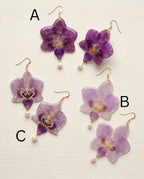 Pressed Orchid Flower Earrings, Freshwater Pearl