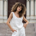 Linen Crop Top Ana White - Summer Sleeveless Linen Blouse