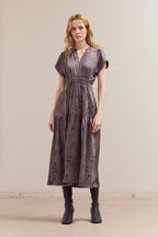 PRINTED RUFFLE MIDI DRESS