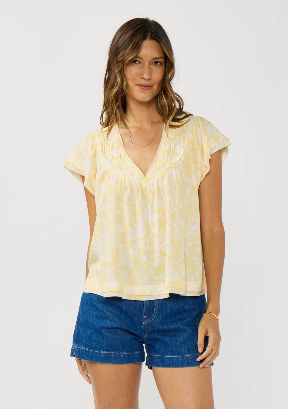 Flutter Sleeve V-Neck Floral Top