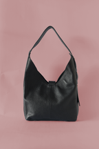 Pebbled Black Leather Bindle Shoulder Bag