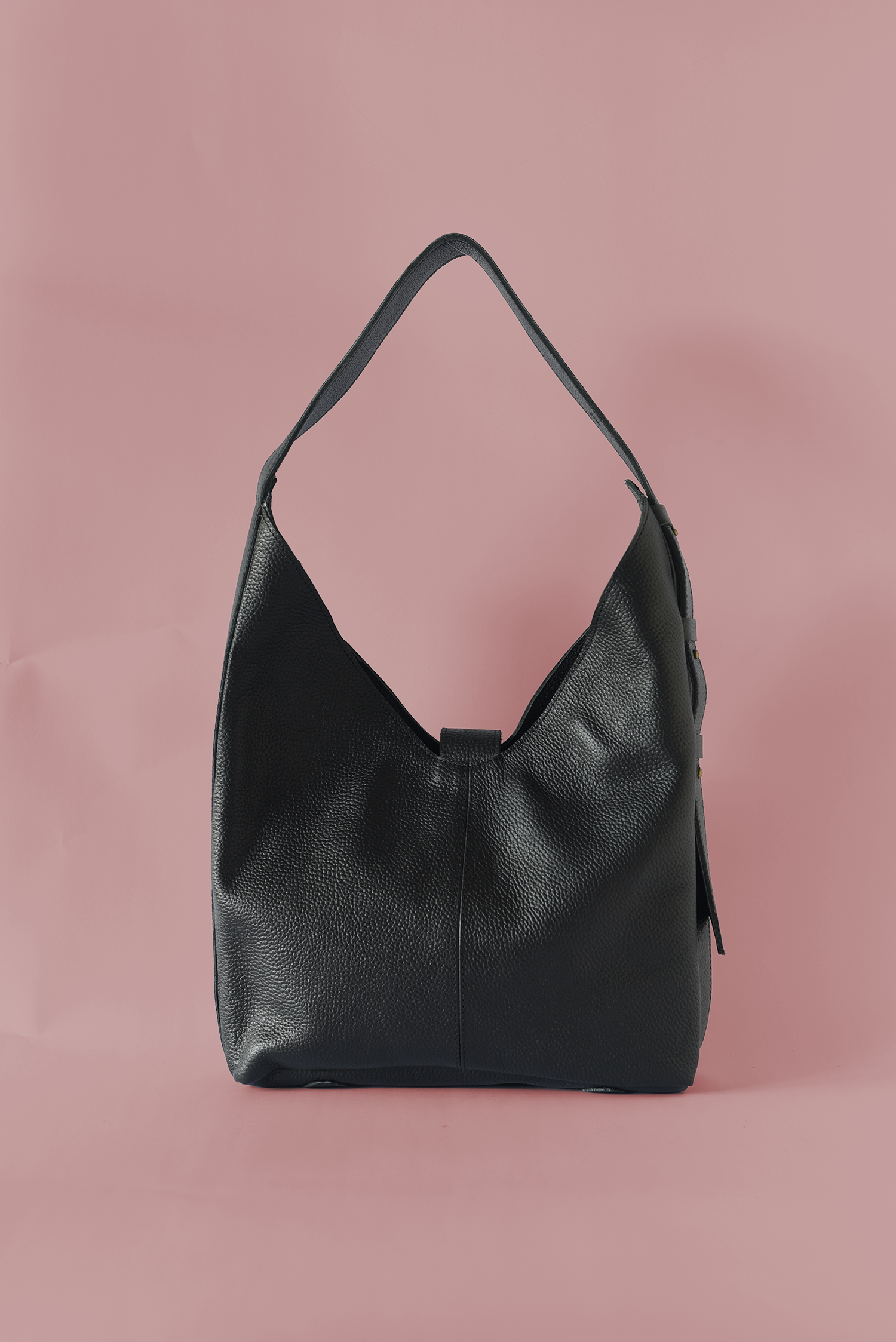 Pebbled Black Leather Bindle Shoulder Bag