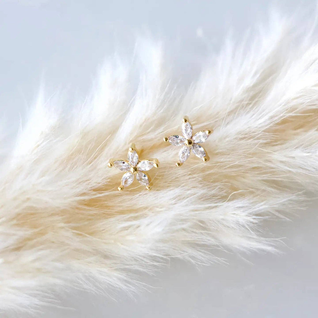 CZ Flower Stud Earrings