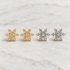 CZ Snowflake Stud Earrings - Gold and Silver