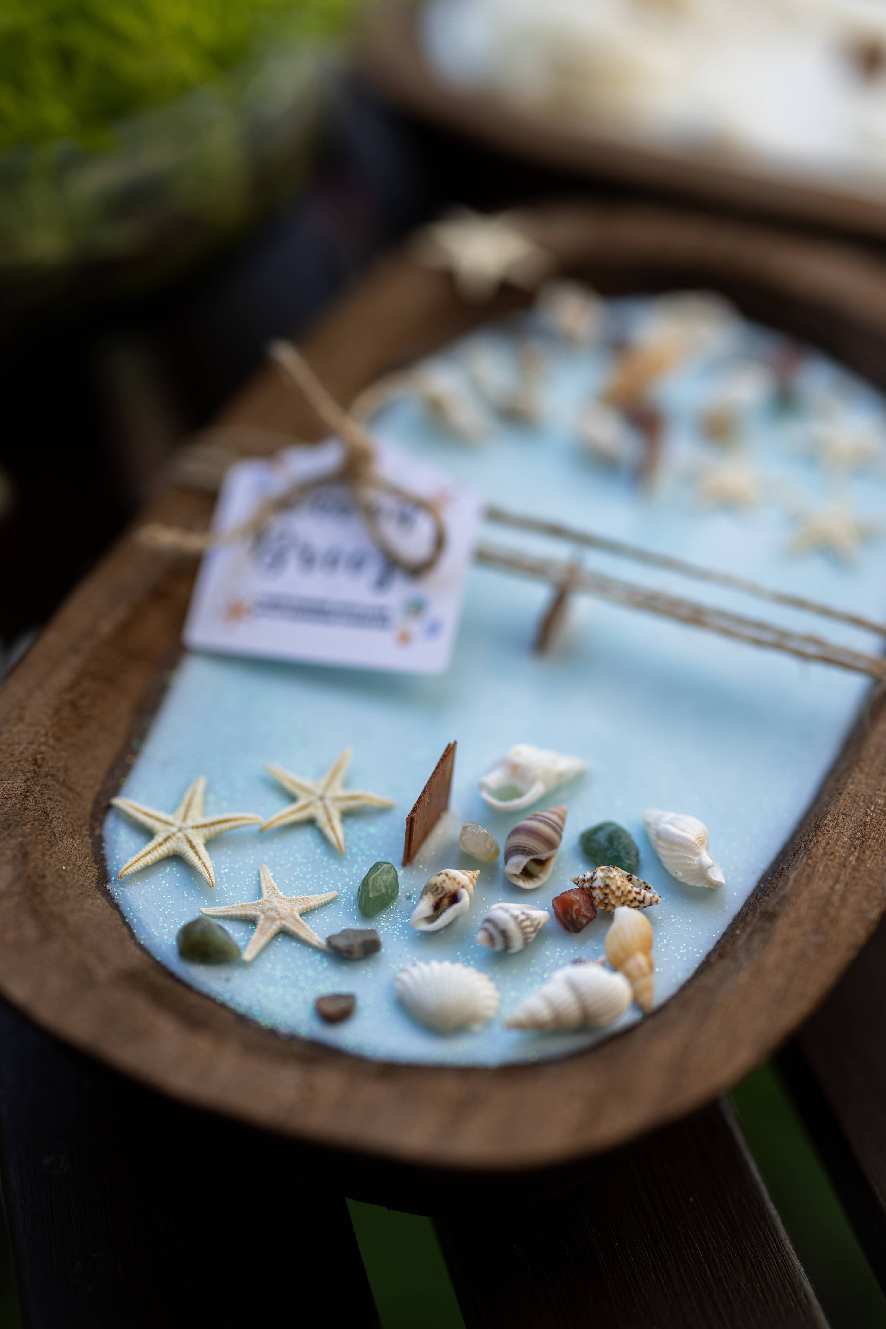 Dough Bowl Candle With With Sea Shells, Starfish and Soy Wax