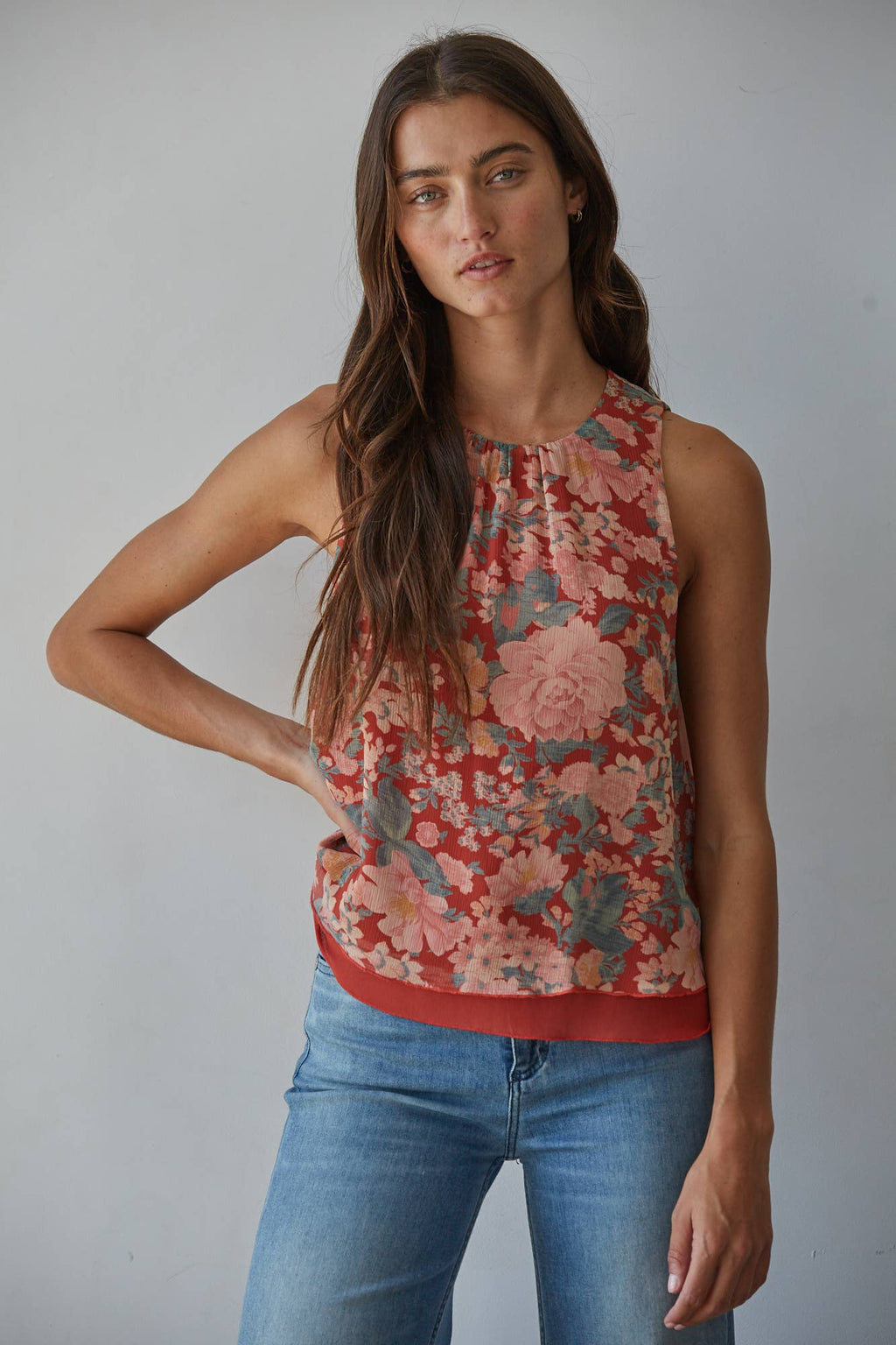 Woven Chiffon Floral Print Sleeveless Top