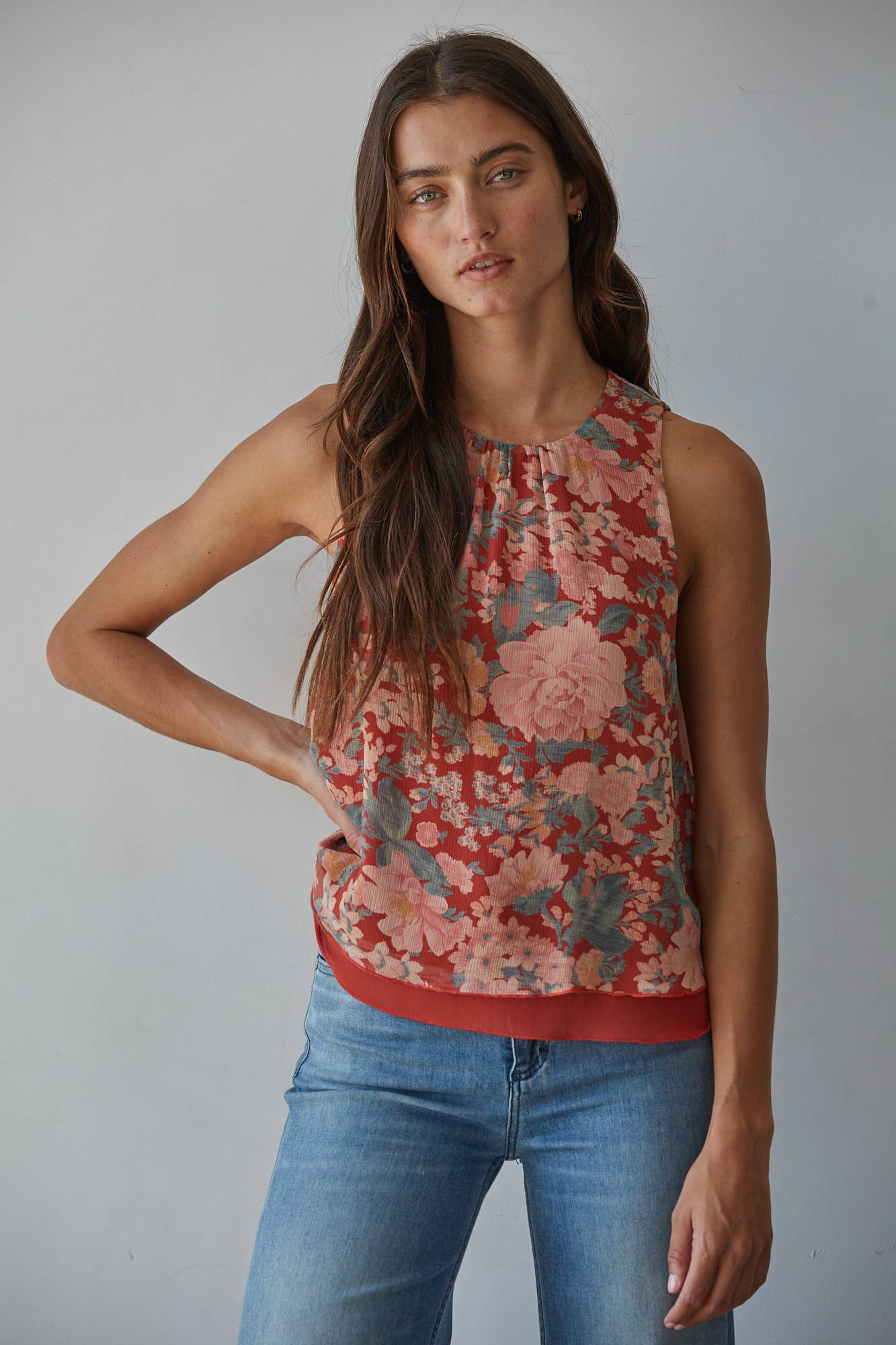 Woven Chiffon Floral Print Sleeveless Top