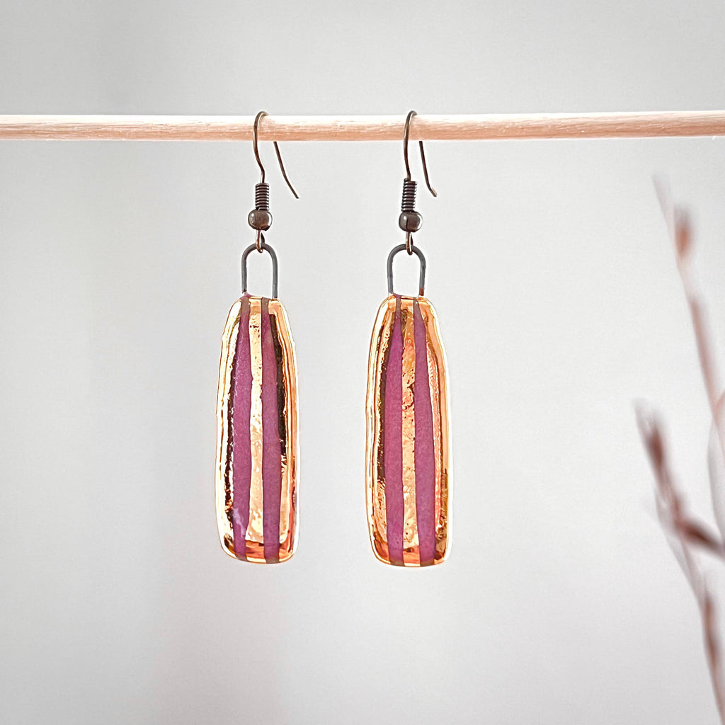 Pink and Gold Striped Clay Earrings