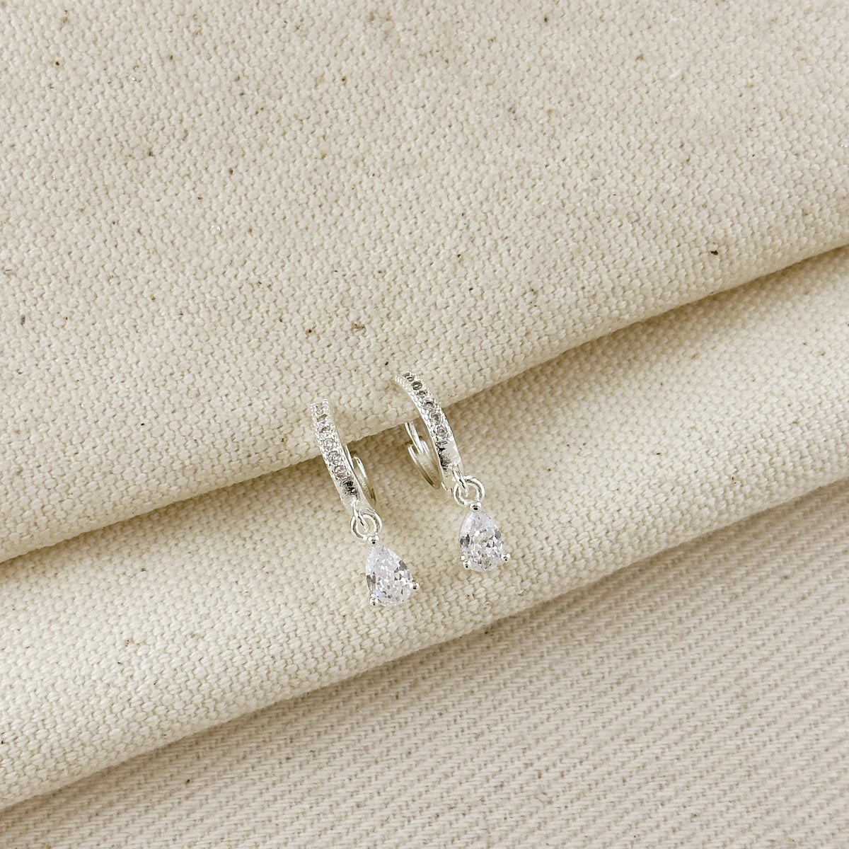 Silver Filled CZ Drop Hoop Earrings