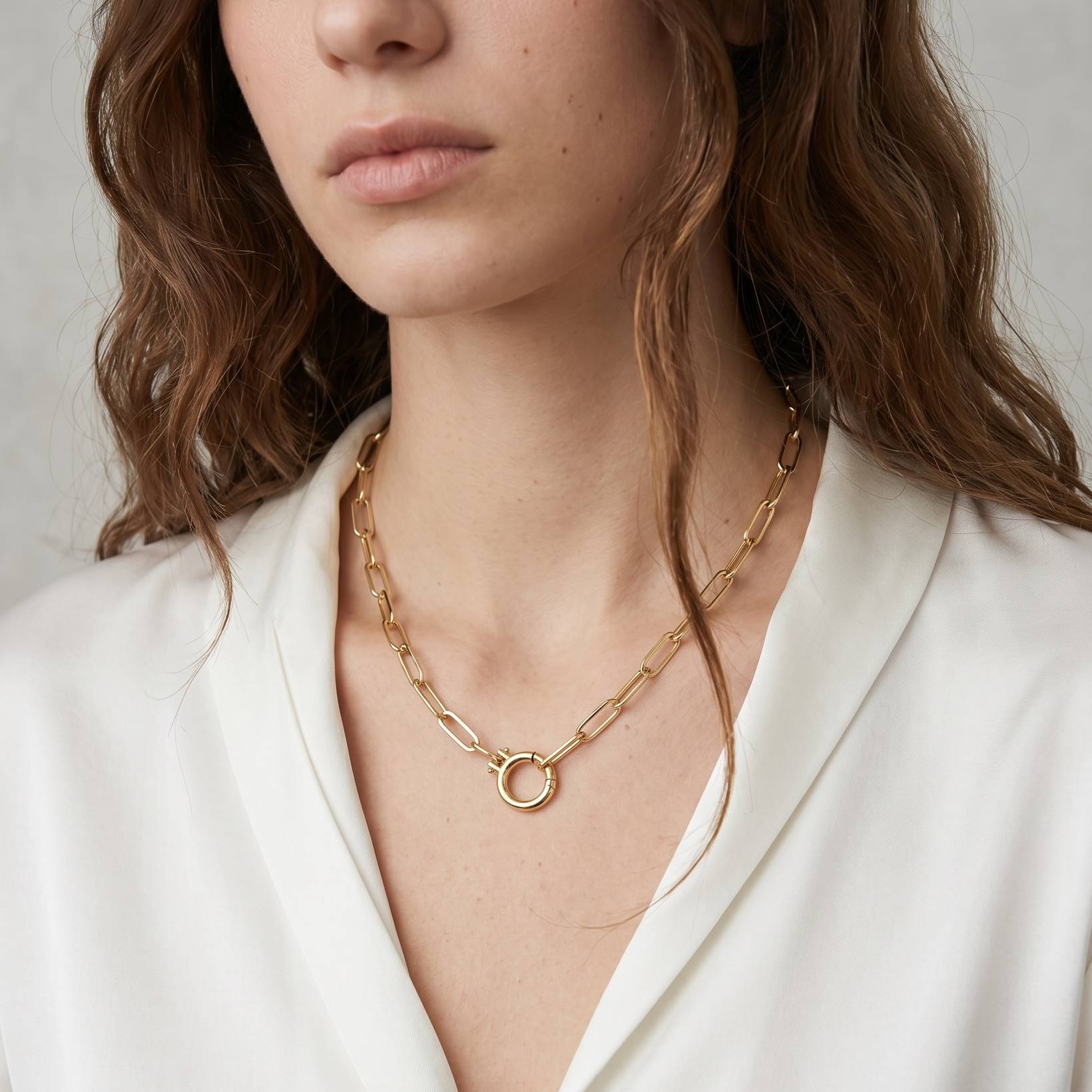 Paperclip Chain With Round Clicker Clasp Necklace