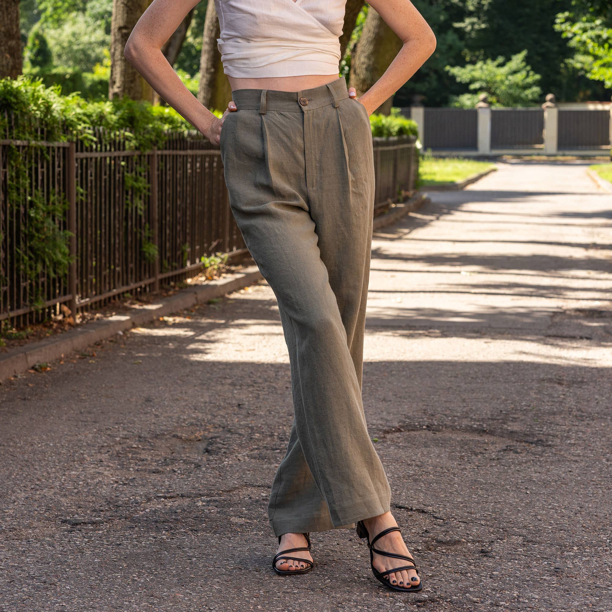 Linen High Drape Pants Lotus - Wide Leg Linen Trousers