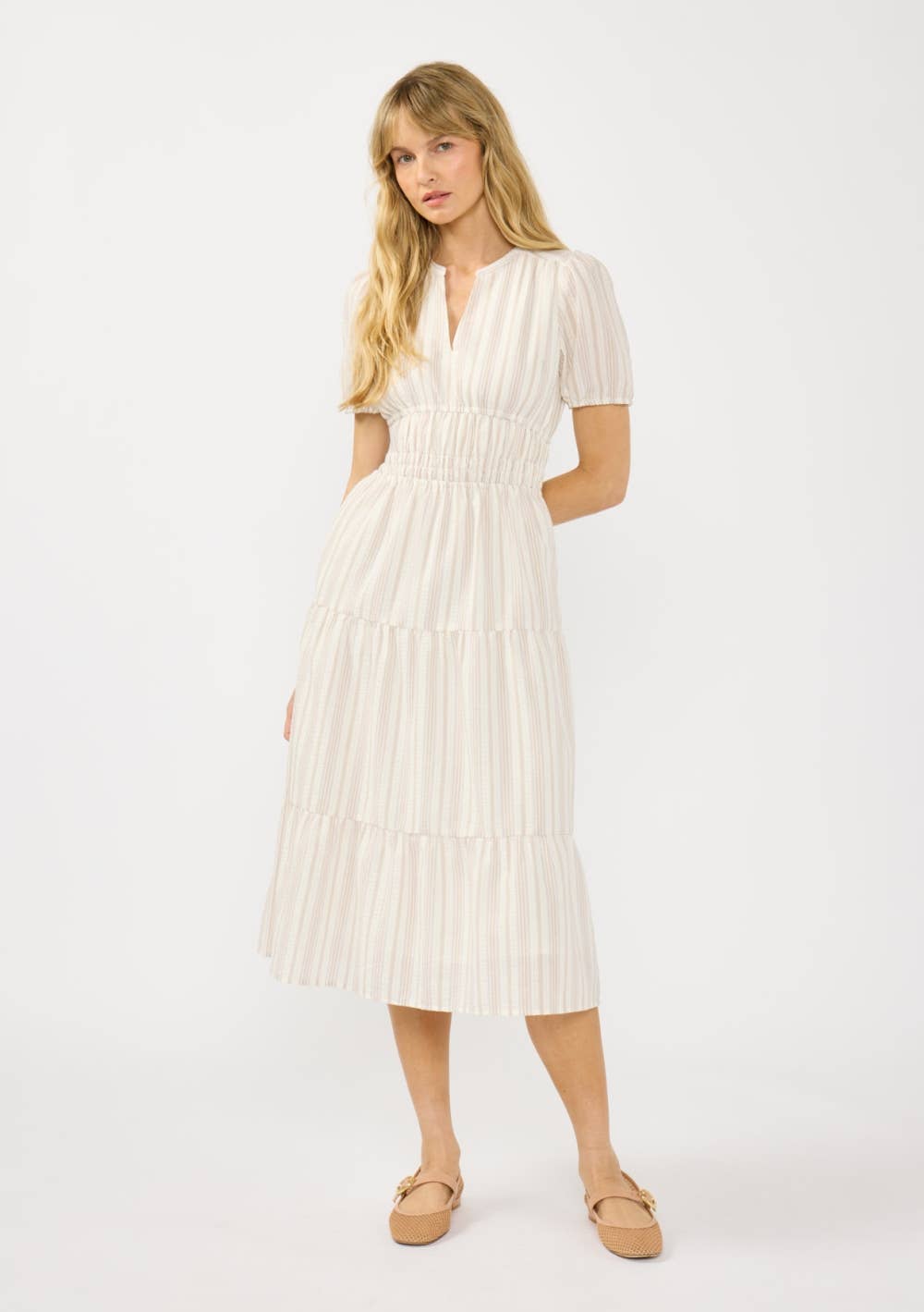 Puff Sleeve Tiered Midi Dress