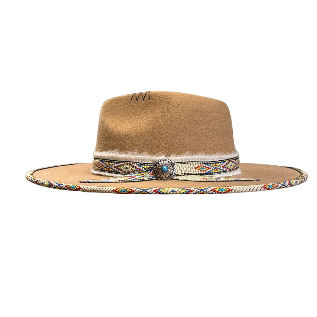 New 100% Wool Felt Flat Brim Fedora Hat - Style Lakota