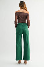 Striped Patch Pocket Wide Leg- Green