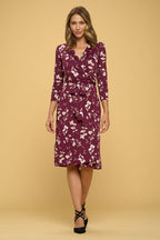 Floral Print V neck Jersey Wrap Dress with Tie