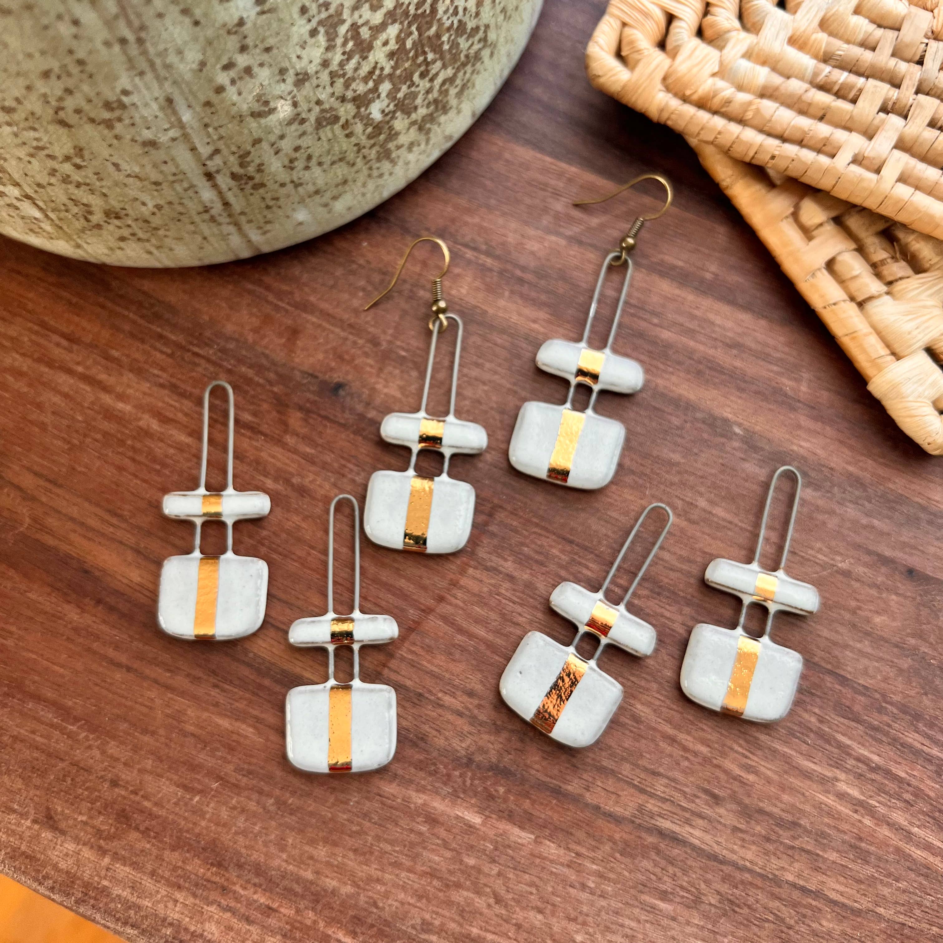 White Two Piece Earrings