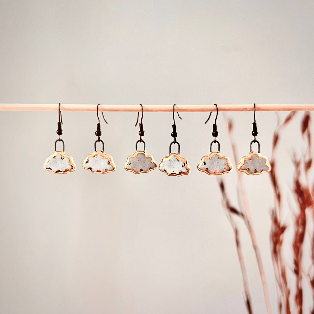 White Mini Cloud Gold Lining Ceramic Earrings