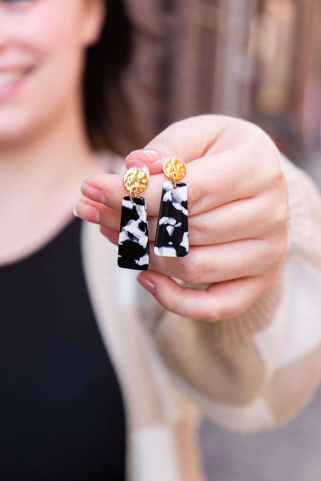 Mia Mini Earrings - Black & White // Jewelry, Earrings, Fall
