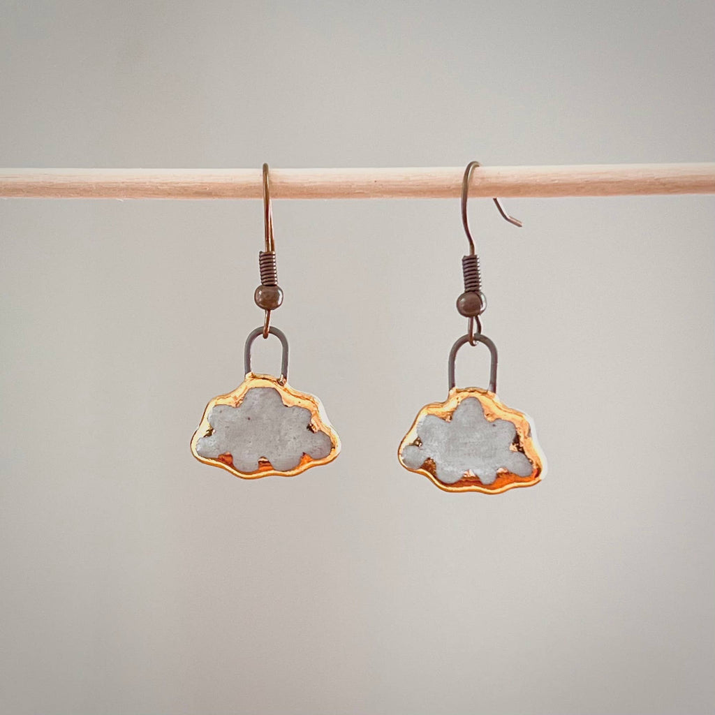 White Mini Cloud Gold Lining Ceramic Earrings