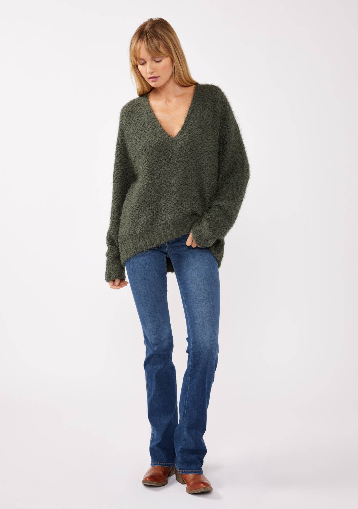 Hi-Low Fuzzy Pullover Sweater