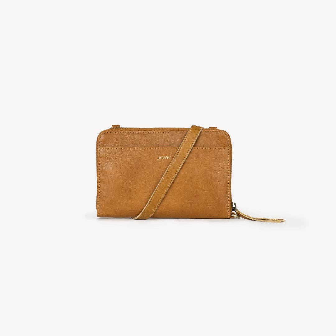 Pebbled Leather Crossbody Wallet - Camel