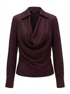 Cowl Neck Collared Long Sleeve Blouse