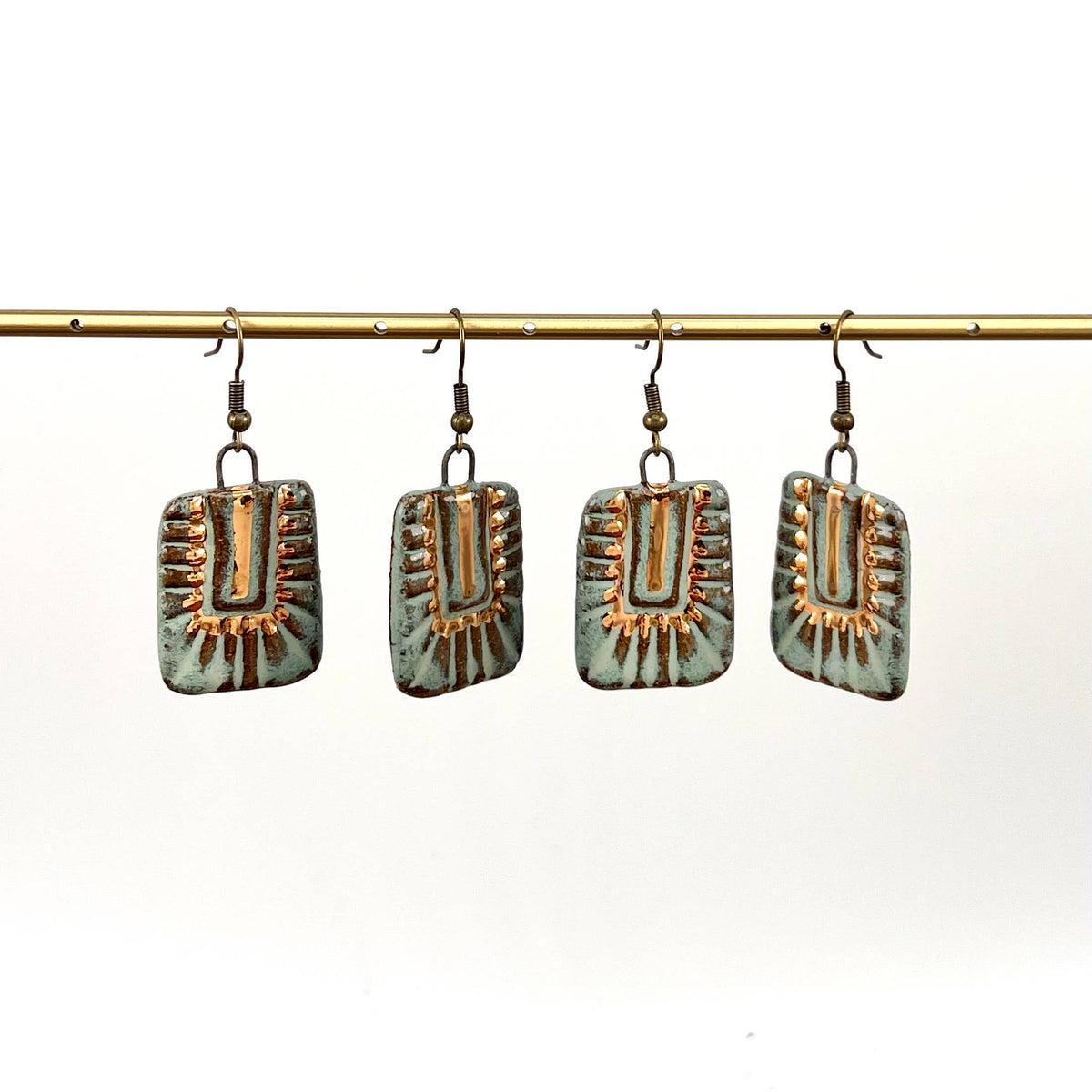 Turquoise Rectangle Burst Clay Earrings 