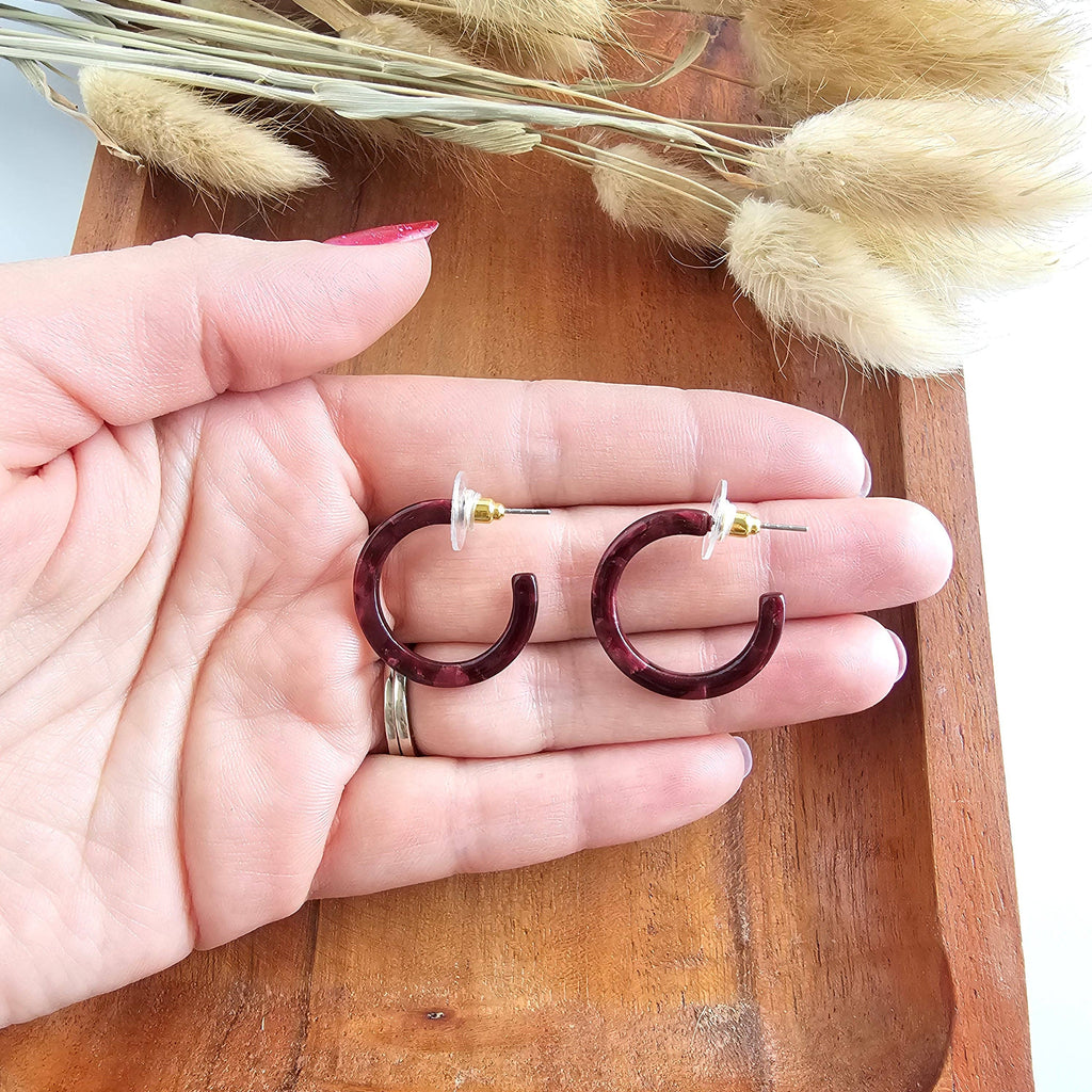 Cam Maroon Mini Hoops