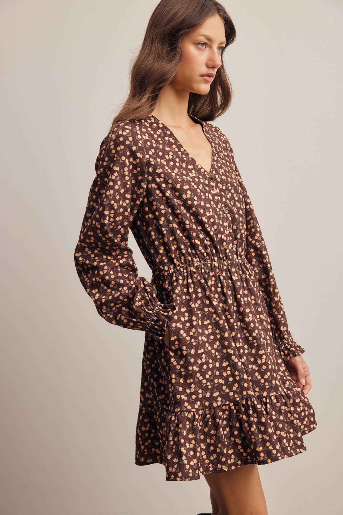 Floral Printed Corduroy Mini Dress