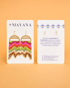 Beaded Handwoven Lotus Fringe Earrings (Green)