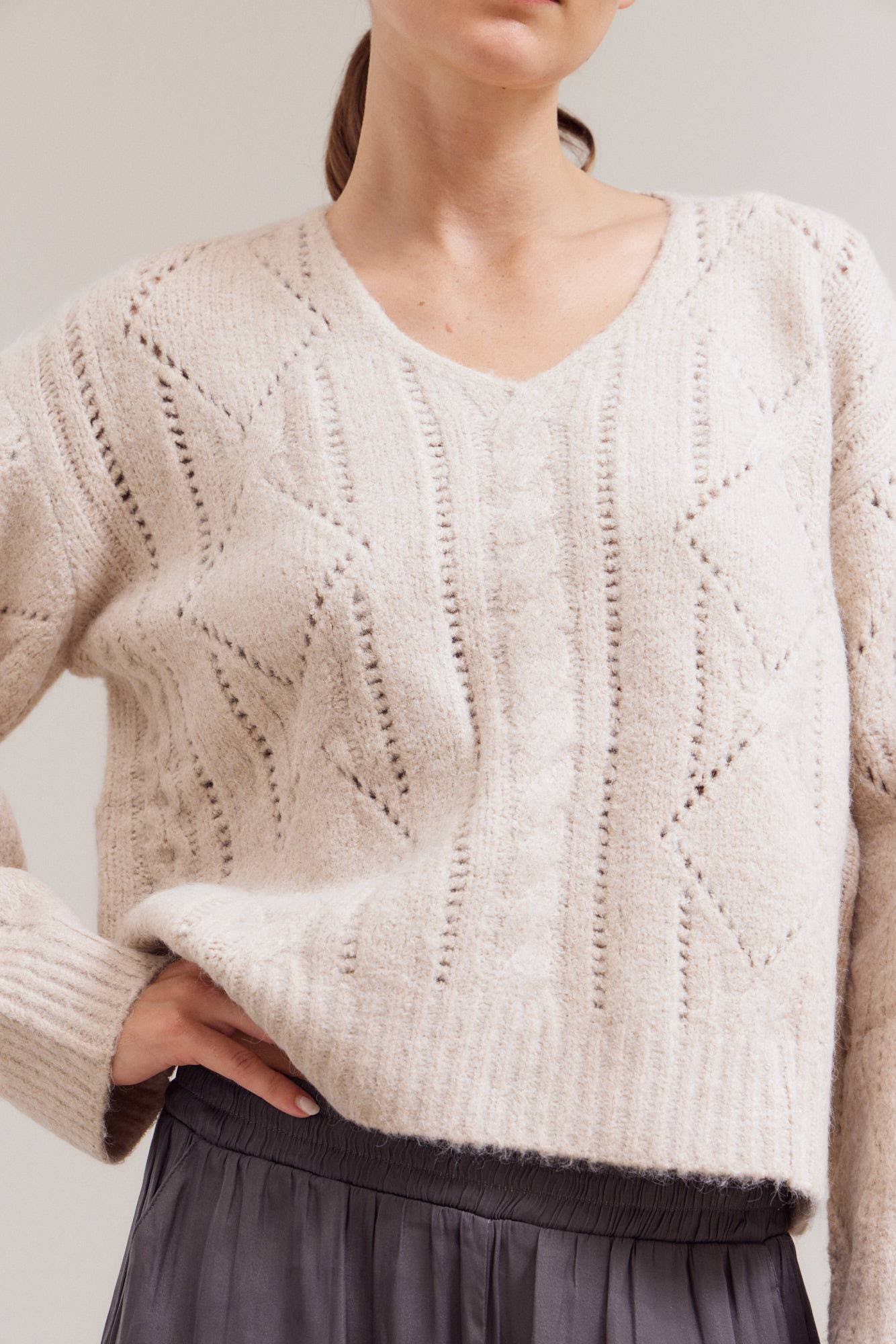 V Neck Cable Sweater