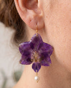 Pressed Orchid Flower Earrings, Freshwater Pearl