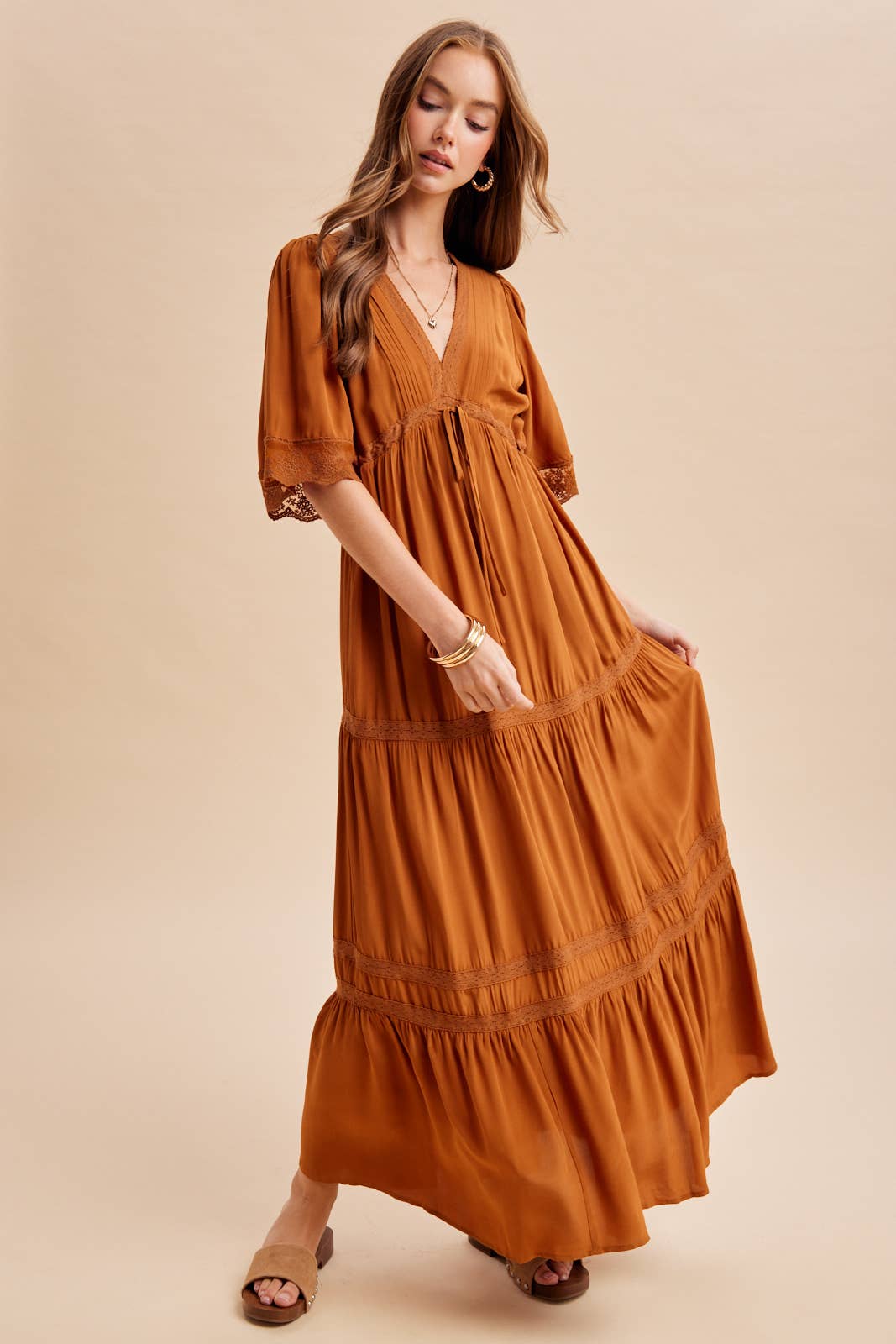 TENCEL LACE TRIM MAXI DRESS