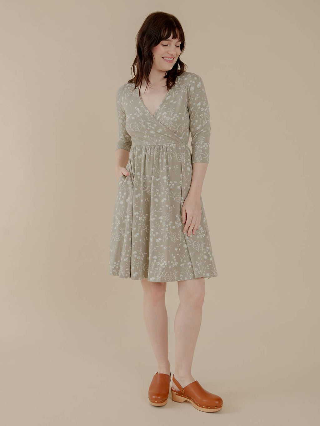 Callie Long Sleeve Wrap Dress Field Taupe