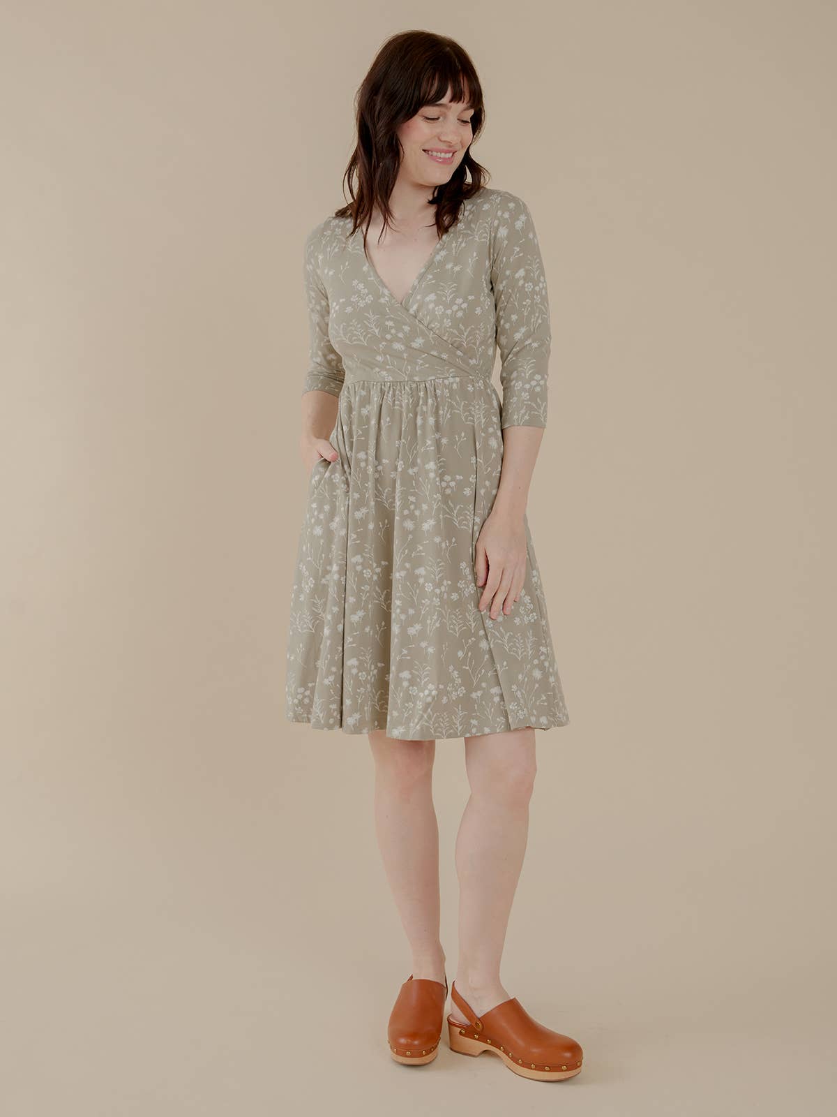 Callie Long Sleeve Wrap Dress Field Taupe
