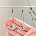 Glossy Lavender Drop Floral Ceramic Earrings with Gold