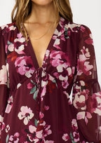 Floral V-Neck Drawstring Waist Maxi Dress