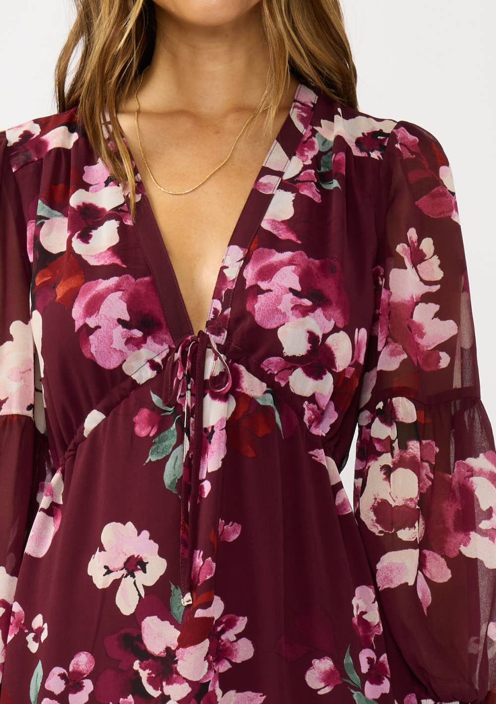 Floral V-Neck Drawstring Waist Maxi Dress