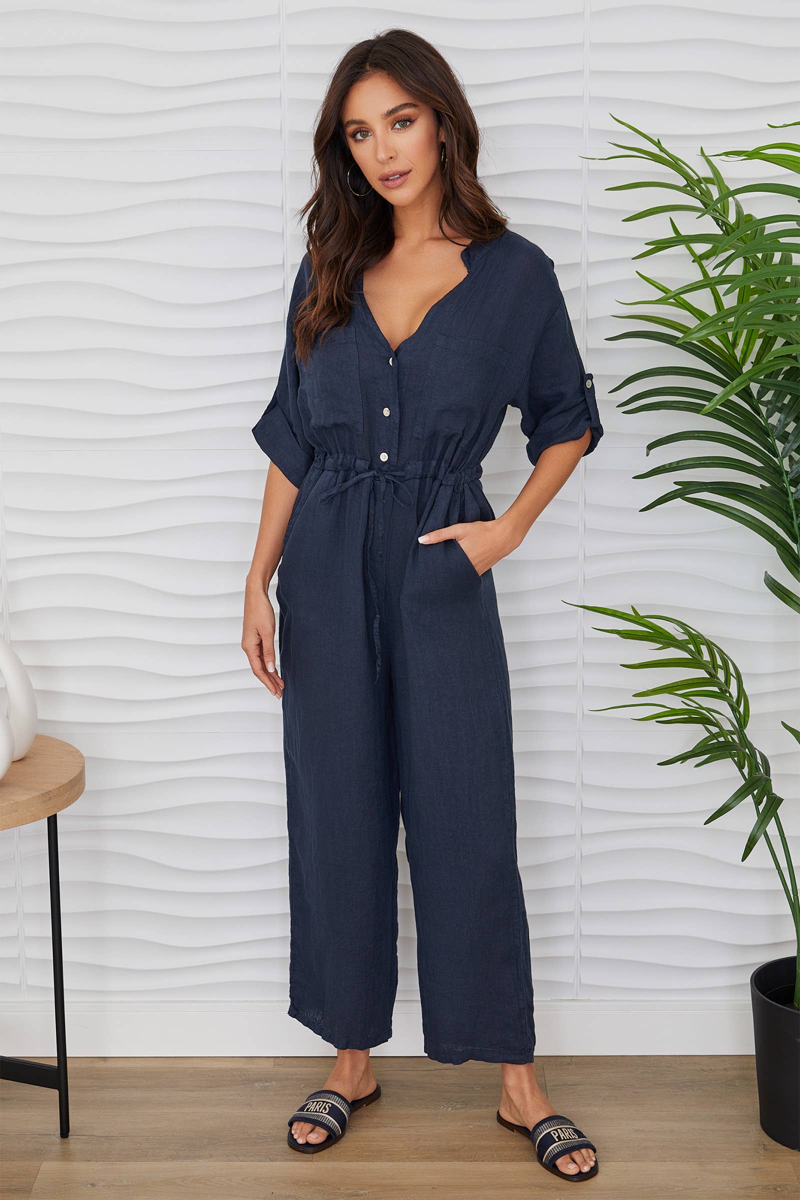 Linen Long Sleeve Jumpsuit