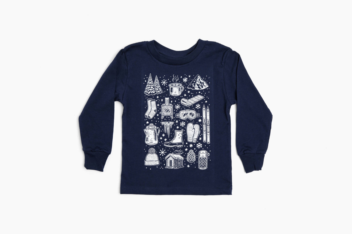 Kids Winter Time Long Sleeve Tee-Navy