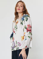 Floral Printed Ruffled Neck Long Sleeve Blouse