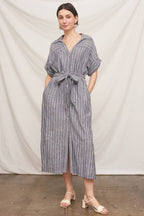 Short Sleeve Striped Button Down Shirt Dress