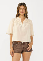 Ruffle Yoke Half Button Top