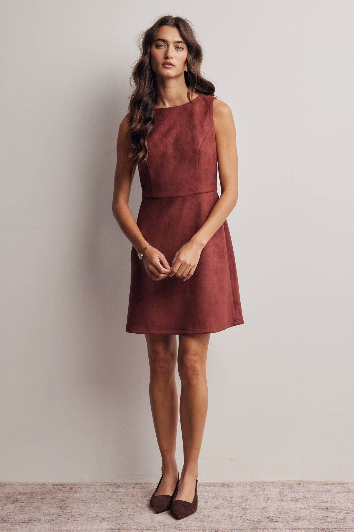 Stretch Suede Sleeveless Mini Dress